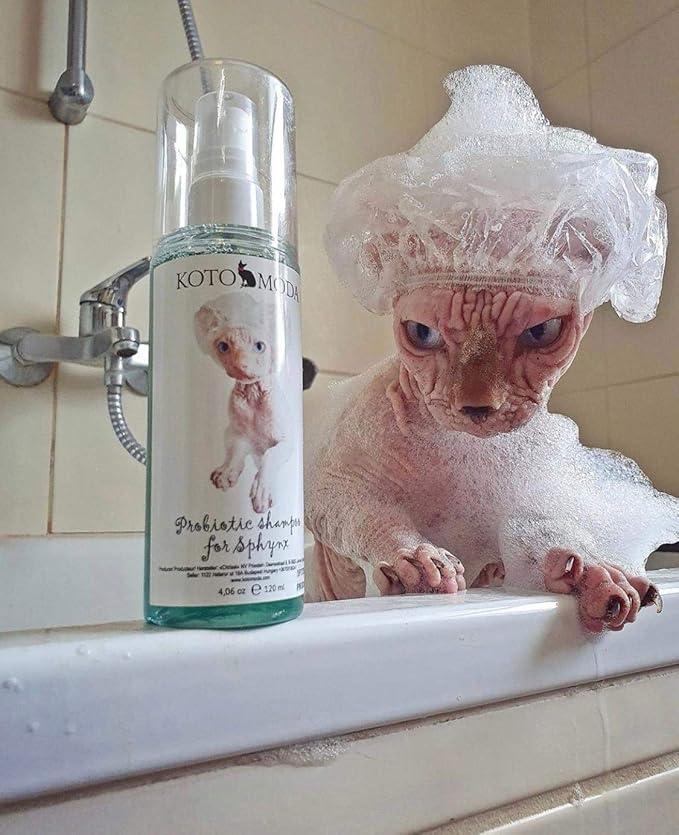 Probiotic Shampoo + Foam Dispenser Kit for Sphynx Cats, Gentle Unscented pH-Balanced Cleanser for Hairless and Short-Hair Breeds with Sensitive Skin, 4.06 fl oz / 120 ml