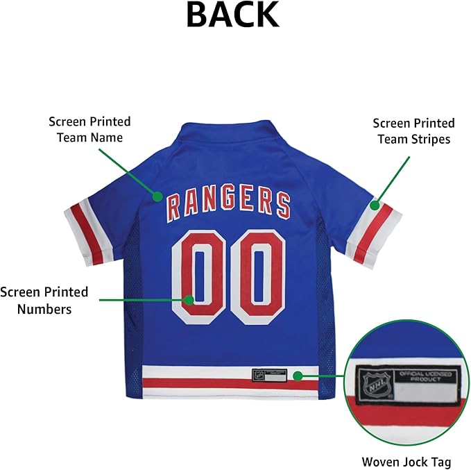 NHL New York Rangers Jersey for Dogs & Cats, Medium. - Let Your Pet Be A Real NHL Fan!