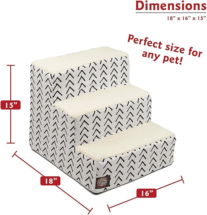 Majestic Pet 3 Step Portable Dog Stairs for Small Dogs to get on Bed Supports 250 lbs or Less – Dog Steps for High Bed with Machine Washable Cover –Pet Stairs for Cats Boho Arrow White/Black