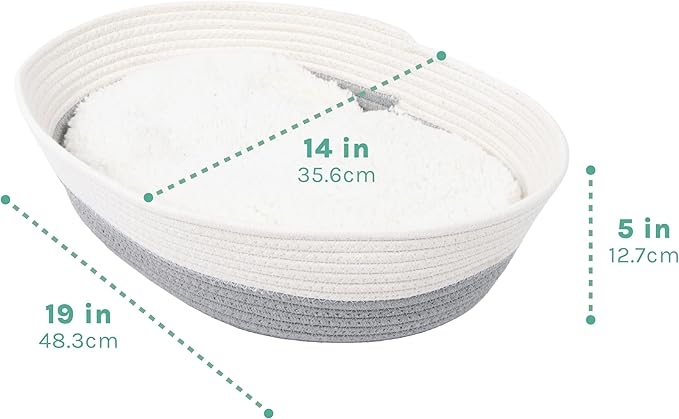 Kitty City Woven Cat Bed with Removable Washable Cushion, Cozy Braided Rope Indoor Cat Bed with Natural Catnip, Warm Round Cat Bed for Small to Medium Cats, 14” x 19" - White/Grey