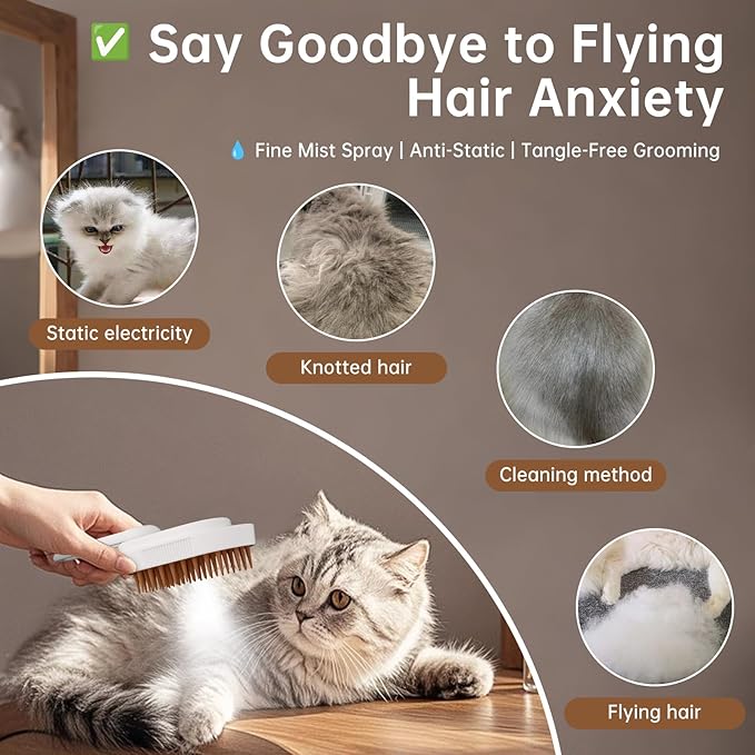 Cat Steam Brush, 3 in 1 Steam Comb for Shedding Dog Pet Hair Cleaning Brush Comb for Spray Dog Grooming for Long & Short Haired Pets – Pet Spritz Defur Comb