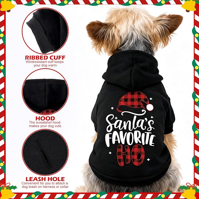 EXPAWLORER Dog Christmas Hoodie - Dog Christmas Sweater Xmas Sweatshirt with Santa Hat Print, Warm Fleece Lined Holiday Pet Outfit with Leash Hole, Cozy Soft Pet Clothes Coat for Medium Dogs, M