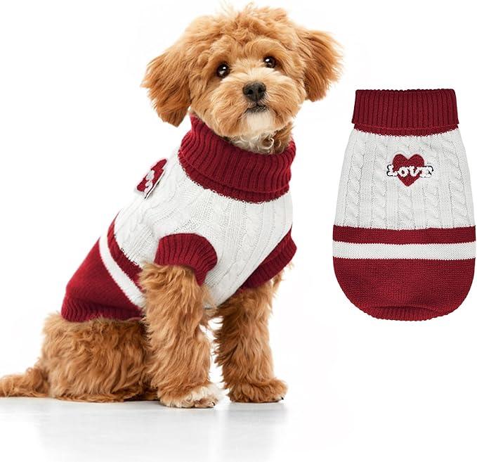 Dog Sweater Knitted for Small to Large Dogs Boy Girl, Classic Turtleneck Dog Christmas Sweaters, Warm & Soft Pet Clothes for Winter (Love Red, XS)
