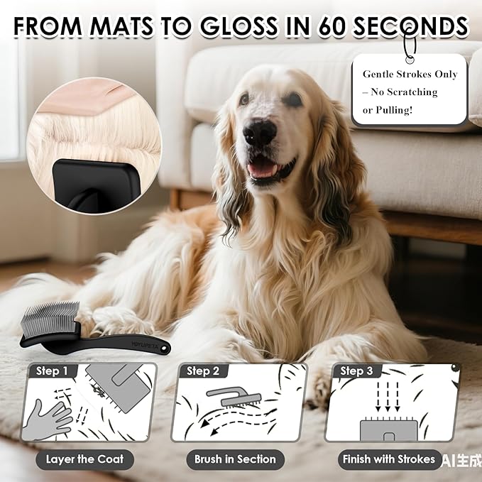 Large Slicker Brush for Dogs - Long Pin Deshedding Brush for Mats & Shedding on Long Haired Dogs, Doodles, Poodles, Goldendoodle, Labradoodle, 3pc Grooming Kits with Wooden Handle, Black