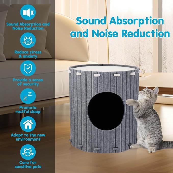 Simhoa Cat House for Indoor Cat, Covered Cat Bed & Furniture with Scratch Pad, Foldable Cat Hideaway for Cats and Small Pets