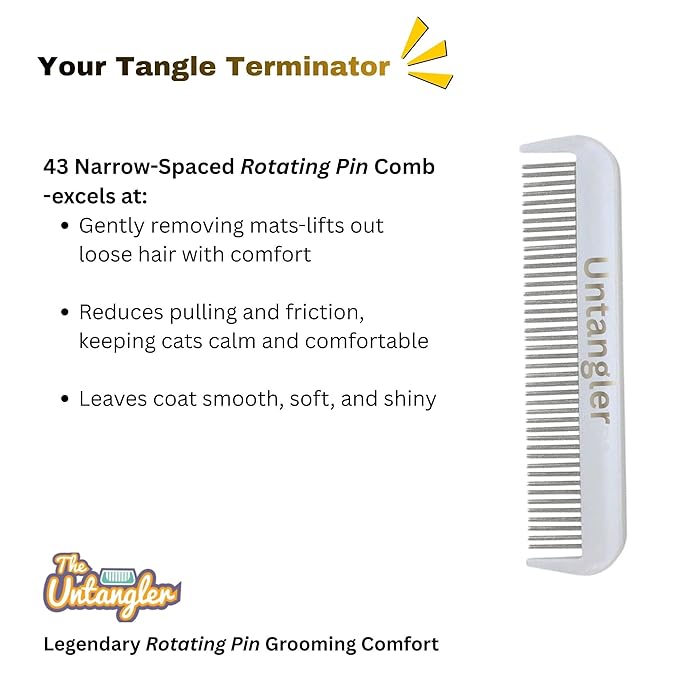 Cat Comb with Silky Smooth Rotating Teeth - Clears Mats Gently (5" Ultra Fine Teeth; 7" Dual Teeth) (White, 5")