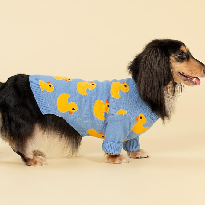 Fitwarm Funny Duck Dog Sweater, Thermal Dog Winter Clothes for Small Dogs Boy Girl, Pet Outfit, Blue, Yellow, Large