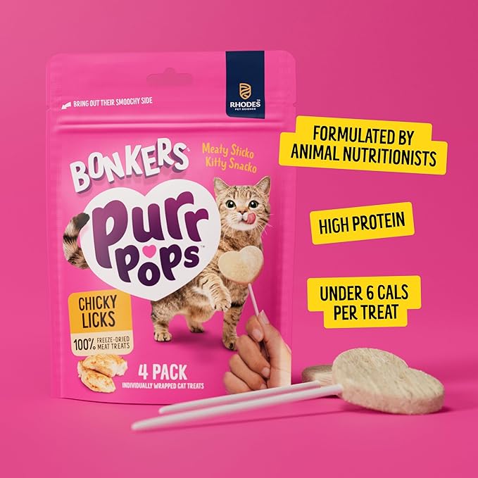 Bonkers Purrpops Freeze-Dried Chicken Flavored Lollipop Treats for Cats, 4 Pieces (Pack of 13)