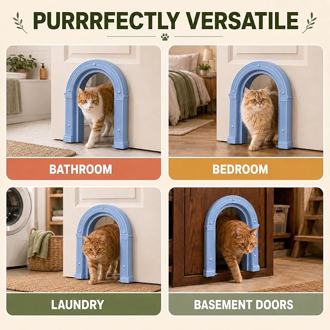 Cat Door for Interior Doors Large - No-Flap, No Training Needed, Indoor Cat Door Fits Cats Up to 25 lbs, Easy Installation, Installs in Minutes, Fits 1.25" to 1.75" Thick Solid & Hollow Doors Blue