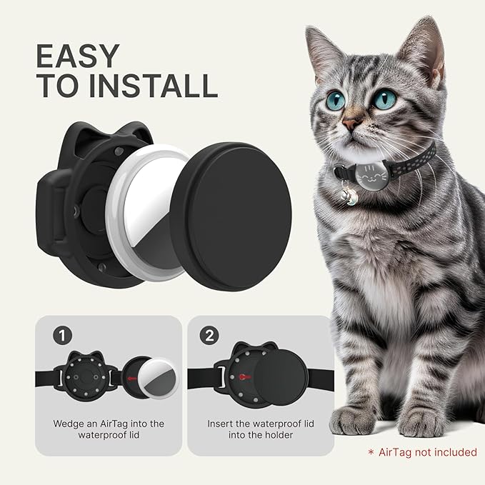 Waterproof Airtag 2nd & 1st Cat Collar, Breakaway Cat Airtag Collar with Luminous & Reflective Fish Pattern, Lightweight Kitten Collars for Apple Air tag, Hidden GPS Tracker Holder for Cats, Kittens
