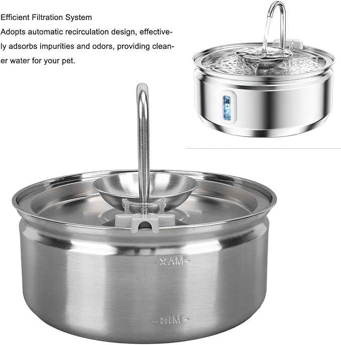 3.2L Dog Water Dispenser, Stainless Steel Cat Water Fountain Pet Drinking Dispenser Quiet Dog Drinking Waterer with Automatic Circulation Cat Feeding Watering Machine for Cats Dogs