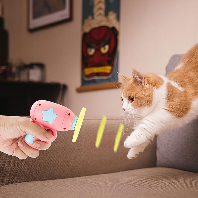 Andiker 12 PCS Cat Fetch Toy Refills, Colorful Interactive Kitten Toy with Plastic Flying Propellers for Cat Enrichment, Flying Saucer Toy for Cats for Training and Chasing (12 pcs)