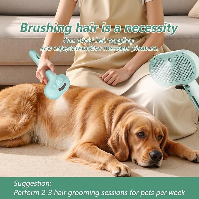 Pet Steam Brush for Dog and Cat，3 in 1 Spray Hair Removal Comb，Steam for Shedding & Grooming，Water Brush for Long and Short Haired Pets Remove Tangled Loose Hairs (Green)
