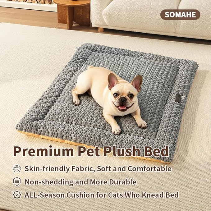 SOMAHE Cat & Dog Bed Mat, Soft Plush Flat Cat Bed with Non-Slip Bottom, 1.2" Thick All-Season Kneading Cushion, Machine Washable Pet Bed for Cats & Small Dogs 20×27Inch, Grey