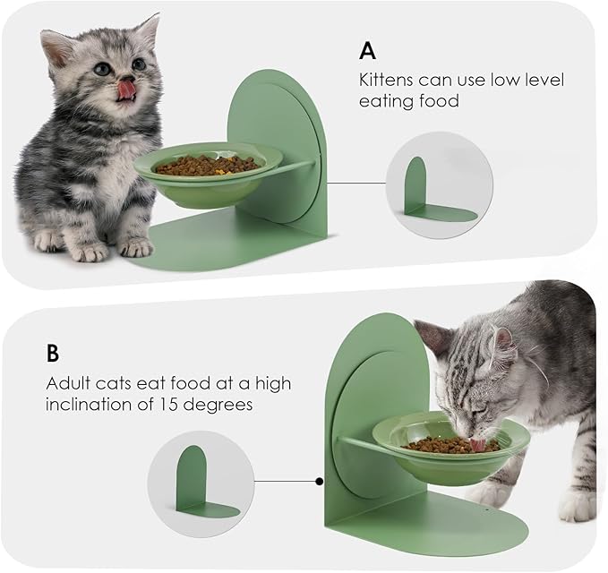 Adjustable Elevated Cat Bowl, Tilted Ceramic Cat Food Bowl with Metal Stand for Indoor Cats, Non-Spill & Non-Slip Raised Pet Feeder