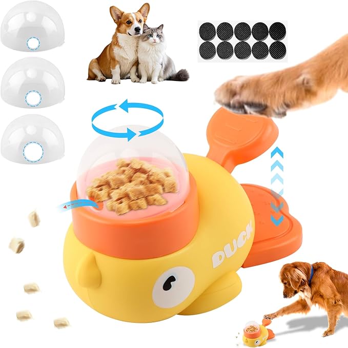 Interactive Dog Puzzle Toy & Slow Feeder, Duck Shape Cat Treat Dispenser for IQ Training, Anti-Gulping to Reduce Bloating, with Anti-Slip Pads for Small Medium Pets