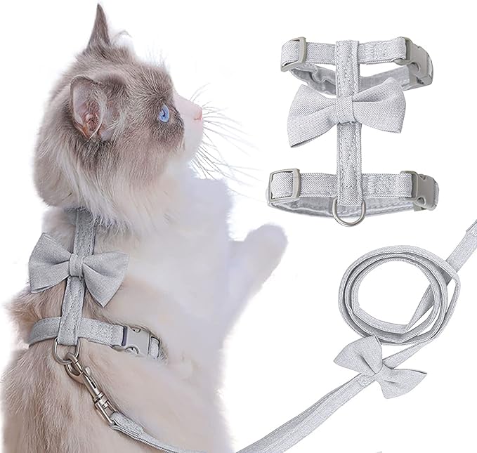 Cat Leash, Cat Harness Escape Proof Ddzmz Soft Mesh Breathable Adjustable Cat Vest Pets Harnesses for Walking Escape Proof Grey Color M Size for Pets Cats Kitten Puppy Rabbit Ferret (1-Pack)