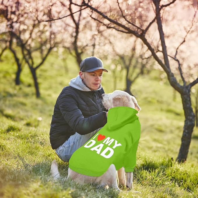 Dog Sweater Dog Hoodie Cold Weather Coat Hooded Sweatshirt for Puppies,Cats, Small Medium Large Dogs (Green(I Love My Dad), Medium/Large)