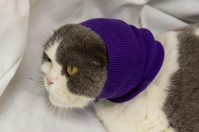 Cat Ear Wrap Safe & Sound Noise Reduction Calming Anti-Anxiety Ear Cover Neck Gaiter Purple S