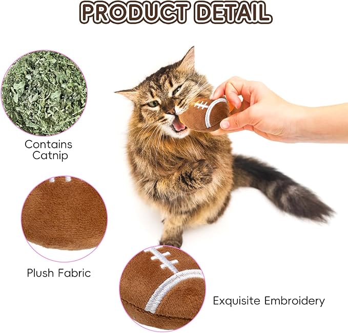 6pcs Catnip Toy, Indoor Football Shaped Cat Toy Plush Interactive Chew Bite Toys for Cat Kitten Indoor Festive Holiday Cat Lover Gift