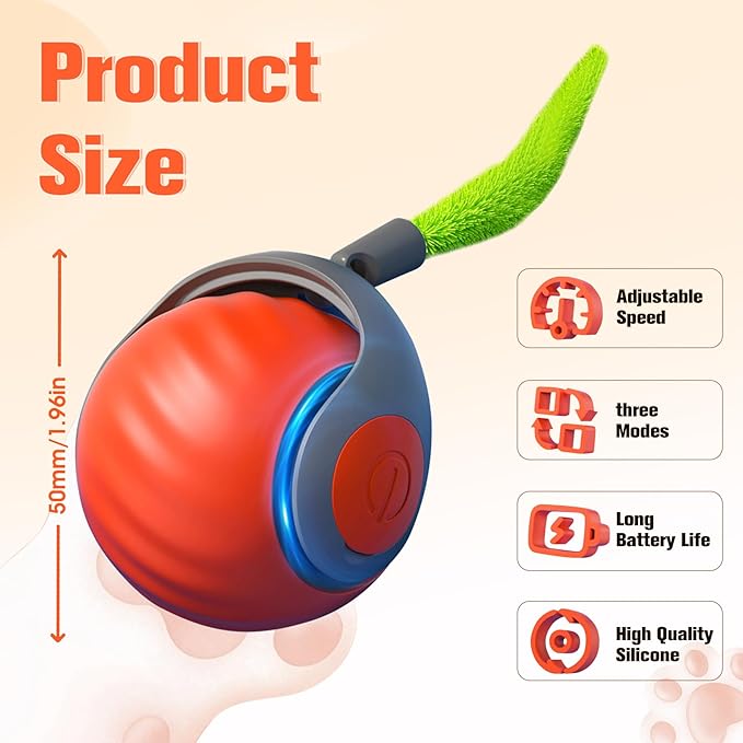 2026 New Upgrade Speedy Tail Cat Toy, Smart Interactive Pet Toys Comes with 4 Tails, Reinforced Version of The Cat Toys Balls, Two Speed Adjustment (Orange)