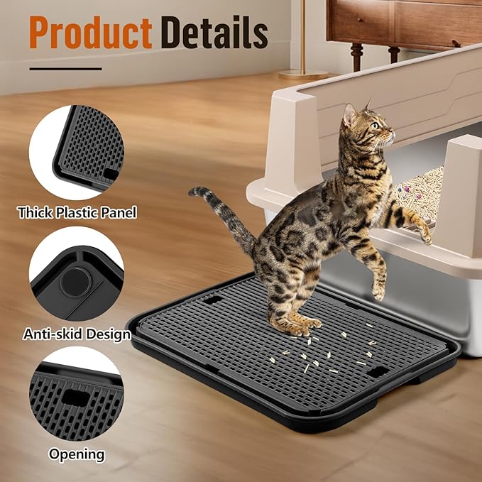 Large Cat Litter Box Step Mat, 16.5"x11.2" Cat Ramp Stairs, Cat Litter Catcher for Self-Cleaning Litter Box, Cats Pedal Step Stool Ideal for Kitten & Older Cats (Black)