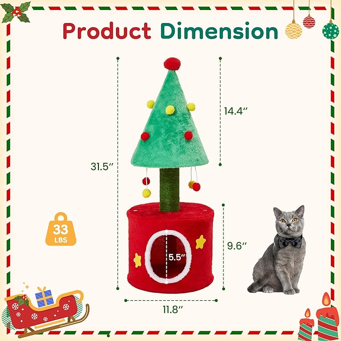 Cat Tree Tower for Indoor Cats, Cat Tree Small with Sisal Scratching Posts and Cozy Cat Bed, Multi-Functional Cat Furniture for Kittens and Adult Cats，Green&Red