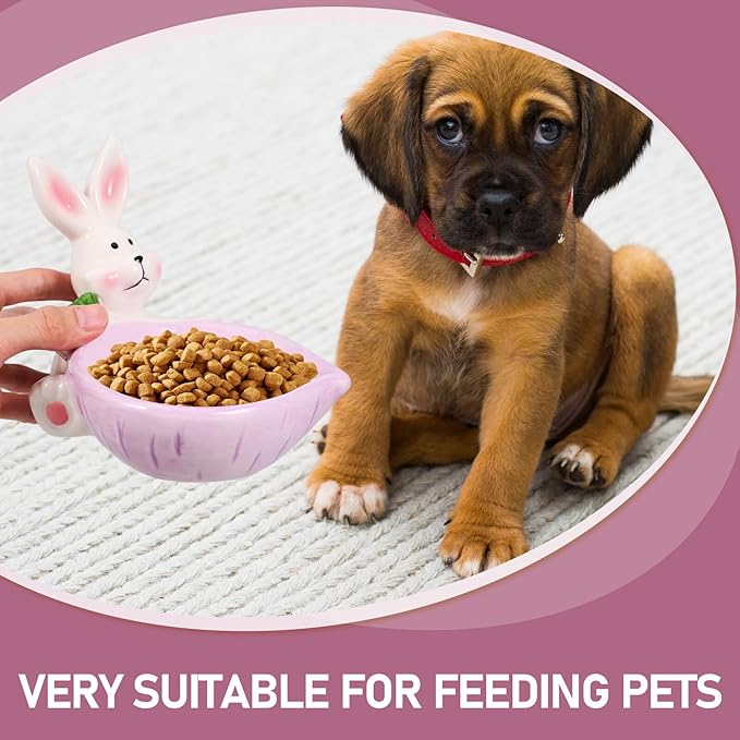 Ceramic Cat Bowl and Dog Feeding Dish, Purple Non-tip Wear-Resistant Pet Floor Bowl, Cute Bunny Design for Indoor Feeding and Watering Supplies
