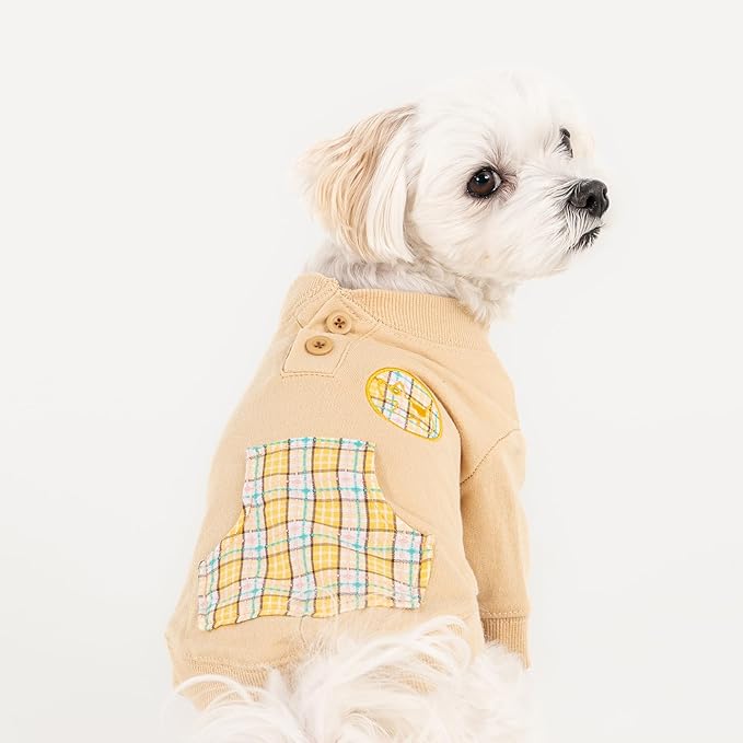 Puppia Zaid Dog Shirt Round NeckTrendy Fashionable Cute Dog Apparel for Small and Medium Dogs, Beige, Medium