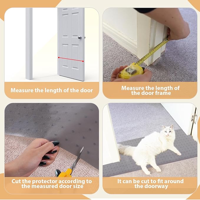 Carpet Protector for Pets Cat Carpet Protector for Doorway, Anti Scratch Under Door Cat Scratch Protector Mat, Plastic Rug Runner Easy to Cut Plastic Stopper (Light Grey, 3.6FT)