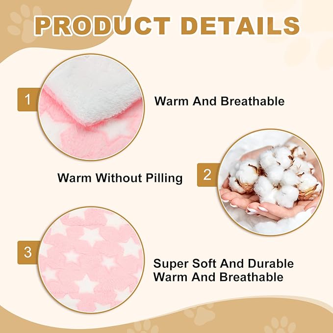 Dog Cat Bed Mat, Soft Coral Fleece Pet Cushion Pad with Cute Stars Print, Warm Washable Pet Bed 21x14 Inches, (Pink), Intended for Medium Small Dog Cat