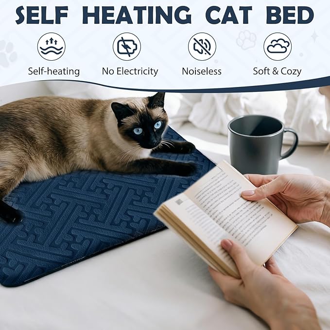2 Pcs Winter Self Warming Cat Bed, Self Heating Cat Dog Pad 20 x 16 Inch Outdoor Warm Thermal Mat Pad with Removable Cover Non-slip Bottom Washable Reflects Body Heat for Indoor Small Dog(Blue)