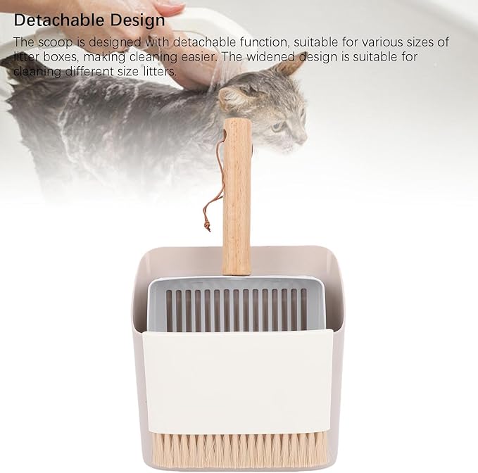 Haofy Cat Litter Scoop Set,Wooden Handle Kitty Litter Scooper with Cleaning Brush and Dustpan for Home Gardening Beach