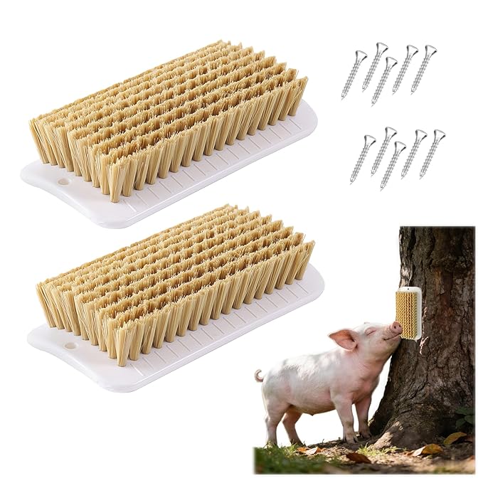 2 Pcs Pet Enrichment Toy, Pet Grooming Brush & Scratch Toy 2-in-1 for Mini Pig,Cats, Dogs - Includes Mounting Screws for Easy Install