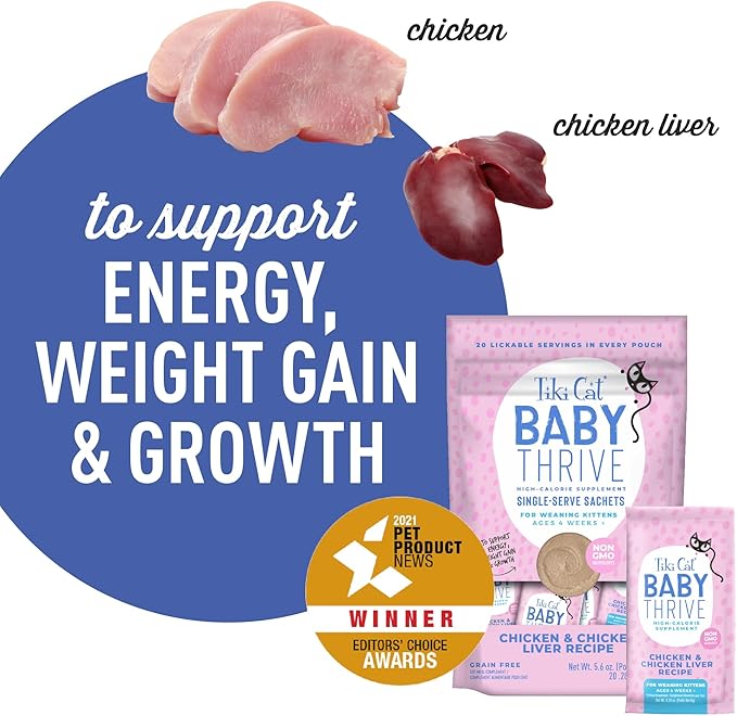 Tiki Cat Baby Thrive, Chicken & Chicken Liver Mousse, 5.6 oz. Pouch (20 Individual Servings) (Pack of 2)
