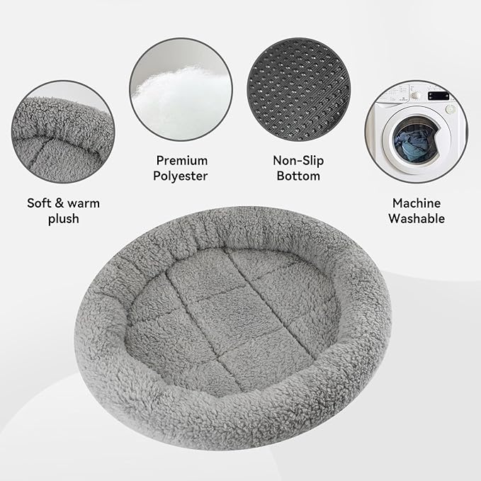 Round Cat Bed Washable Cat Donut Bed with Non-Slip Bottom Comfortable Soft Pet Bed for Cats and Small Dog/Gray （Diameter: 19.5"）