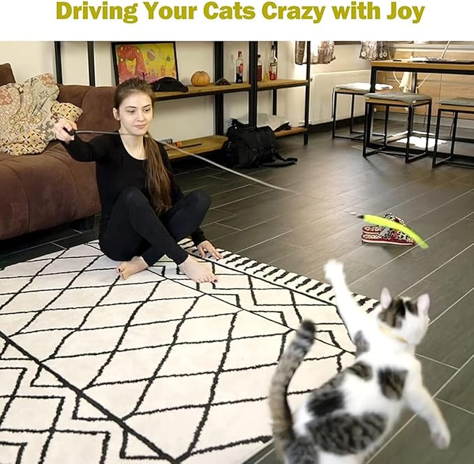 KuuGuu 24 PCS Cat Worm Toy Replacement Teaser with Bell Refills Indoor Cat's Interactive Wand and Catch Wand Soft Squiggly Worm Teaser Refills Attachment Interactive Catch Toy Accessories （6 Color）