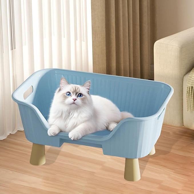 Pet Hammock Bed Furniture Comfortable Activity Center Easy Cleaning Lounge Washable Raised Cat Cot Cat Sleeping Nest for Cats, M Blue