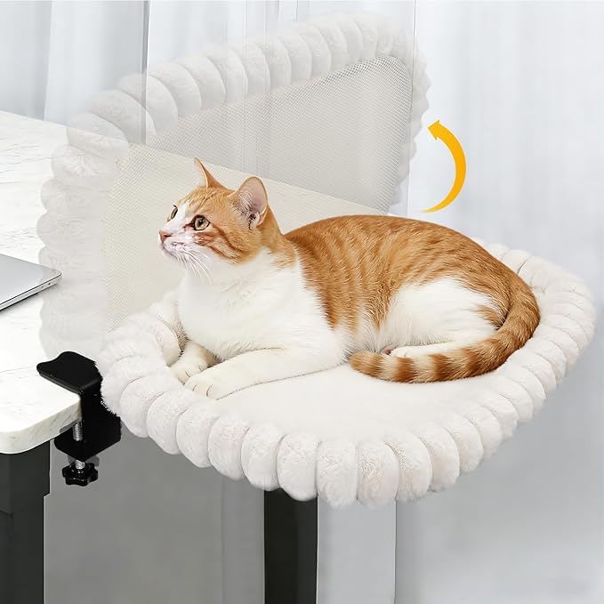 IPOW Cat Bed Heavy Duty Steel Frame Supports up to 40lbs Cat Desk Bed & Perch Space-Saving 91°Foldable with Soft Ultra-Plush Faux Fur for Small Medium Large Cats