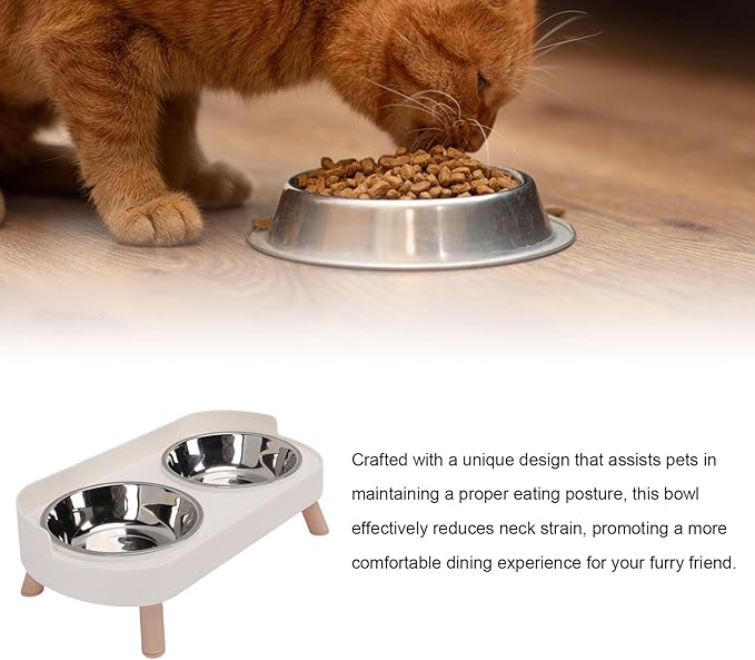 AYNEFY Elevated Cat Bowl,Tilt Proof Stainless Steel Integrated Double Elevated Pet Water Food Bowl Raised Cat Food and Water Dish for Cats and Small Dogs (White)