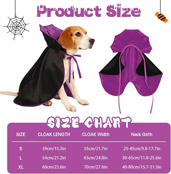 Dog Halloween Costume, Pet Cape for Small Puppy Dogs Cat Funny Red & Black Halloween Costumes with Neck Armor Adjustable Strap Idea for Vampire Party Cosplay (Purple, S)