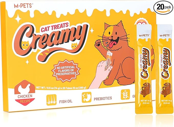Triple Meat Protein Lickable Cat Treat – 20 Tubes Pack of Healthy Squeeze Up Creamy Snacks with Functional Nutrients for Hydration, Digestive & Coat Health – Grain Free, High Protein, Chicken Flavor