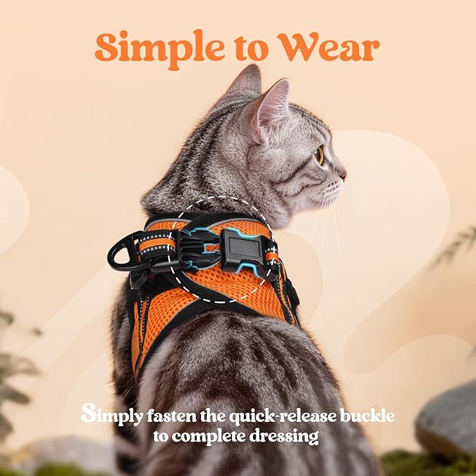 rabbitgoo Cat Harness and Leash Set for Walking Escape Proof, Adjustable Soft Kittens Vest with Reflective Strip for Cats, Comfortable Outdoor Vest,Light Orange,S