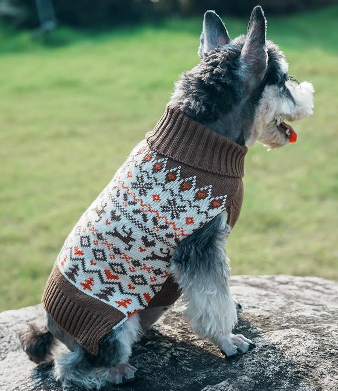 Turtleneck Christmas Sweater for Dogs, Holly Ugly Vintage Knit Reindeer Holiday Dog Sweaters Brown Large (L) Size