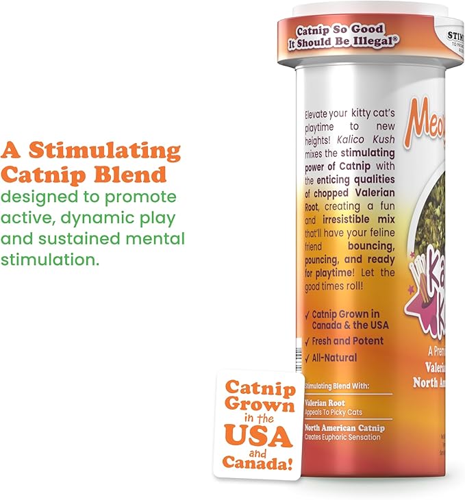Meowijuana Pepper Bundle | Get Kickin' Refillable Chili Pepper Toy and Kalico Kush Catnip Blend | Promotes Play and Cat Health | Includes North American Organic Catnip