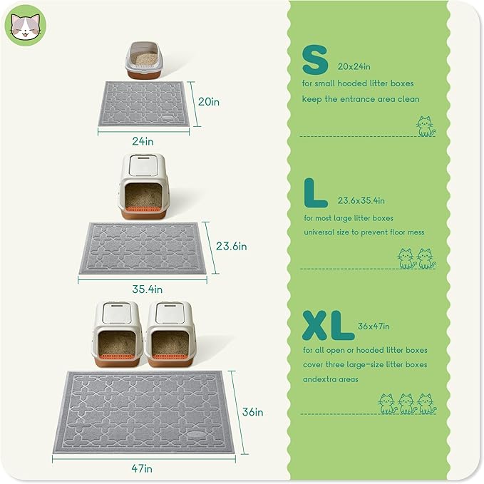 Yimobra Cat Litter Mat, Litter Trapping Waterproof Non Slip PVC Mat, Scatter Control Easy Clean for Litter Box, 47"x36", Grey