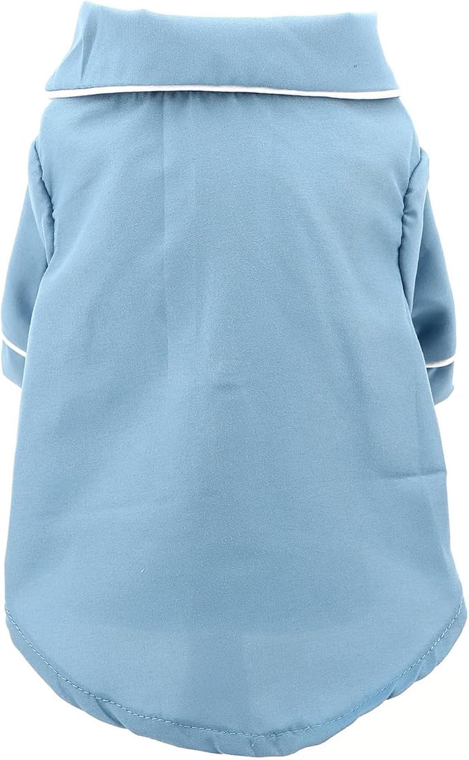 SMALLLEE_LUCKY_STORE Dog Pajamas for Small Medium Dogs Cats Soft Pet Sleepwear Shirts Comfortable Lapel Pjs Loungewear Clothes Bulldog Chihuahua Yorkie Two-Legged Outfit, Blue, L