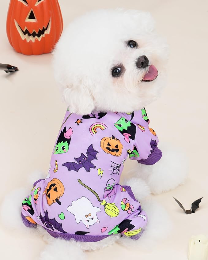 XPUDAC Halloween Dog Clothes Comfy Strechy Puppy Pajamas Cute Pet Onesies for Small Medium Dogs Boy Girl Cat Apparel Pet Outfit Purple, XL