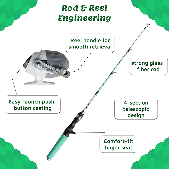 Meowy Cat Wand Toy – Cat Fishing Pole Toy with Reel The Cat Fish Fishing Rod, Telescopic Fiberglass Interactive Teaser Wand for Indoor Cats with Catnip Dental Mesh Attachments