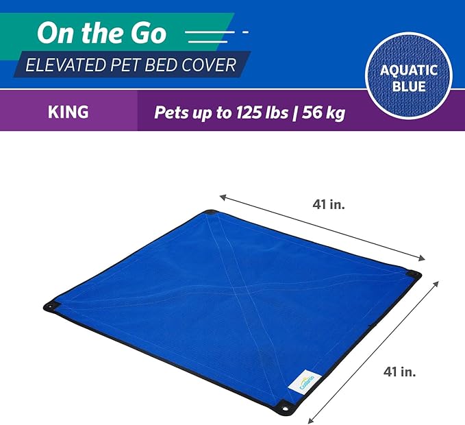 Coolaroo On The Go Cooling Elevated Dog Bed Replacement Cover, Portable for Travel & Camping, Collapsible for Storage, King, Aquatic Blue